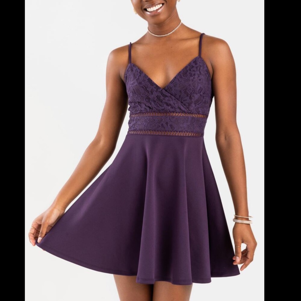 New Francesca’s Ladder Trim Purple Mini Dress XS